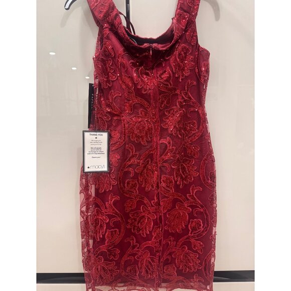 Adrianna Papell Studio Garnet Red Off-Shoulder Sequin Embroidered Sheath Dress S - Picture 6 of 7
